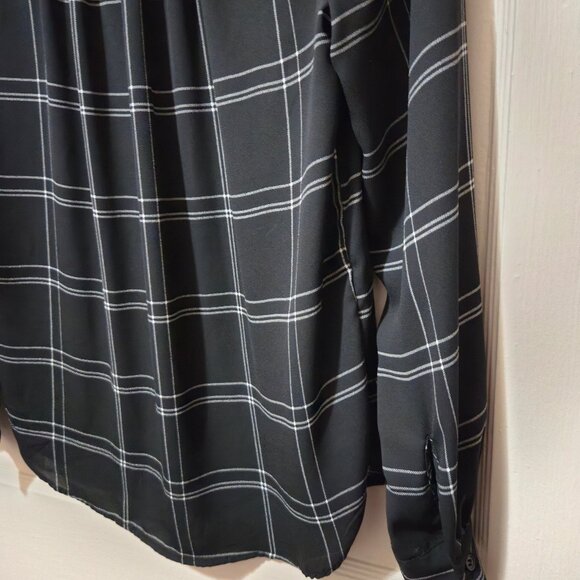 H&M Button-Down Blouse Dress Shirt Black and White Checkered Sz 2 XS - Picture 7 of 7